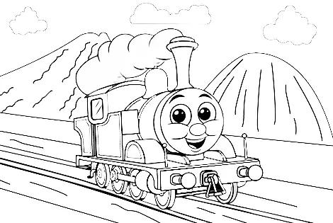 Green Steam Engine Coloring Page Black & White