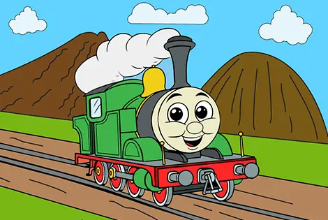 Green Steam Engine Coloring Page