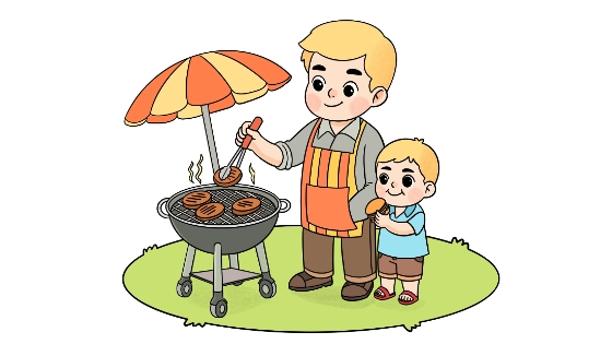 Dad And Child Grilling Coloring Page