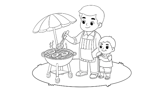 Dad And Child Grilling Coloring Page