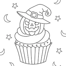 Halloween Cupcake Coloring Page