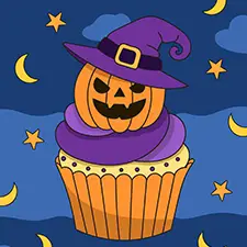 Halloween Cupcake Coloring Page