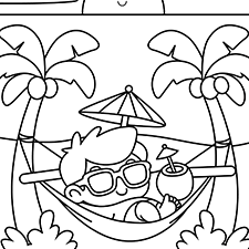 Boy Chilling In A Hammock Coloring Page Black & White