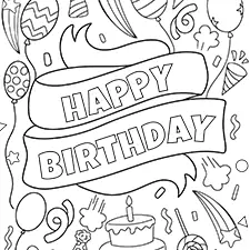 Happy Birthday Banner Coloring Sheet Black & White