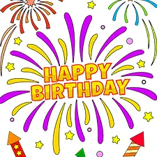 Happy Birthday Fireworks Coloring Page