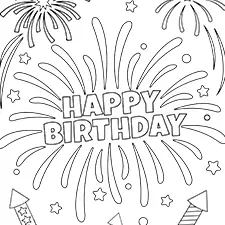 Happy Birthday Fireworks Coloring Page Black & White