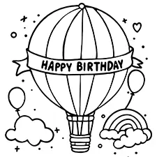 Happy Birthday Hot Air Balloon Printable Black & White