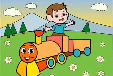 Happy Boy On A Train Coloring Page