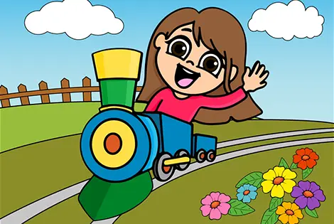 Happy Girl On A Train Coloring Page