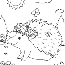 Hedgehog With A Flower Crown Coloring Page