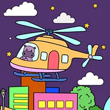 Hippo Flying Helicopter Coloring Page