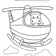 Hippo Helicopter Pilot Coloring Page Black & White