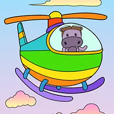 Hippo Helicopter Pilot Coloring Page