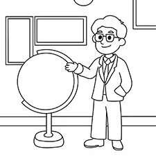 Male History Teacher Showing A Globe Coloring Page