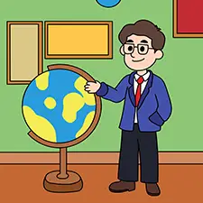 Male History Teacher Showing A Globe Coloring Page