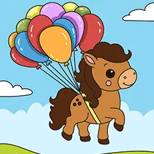 Horse With Balloons Floating Off The Ground Coloring Page