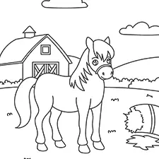 Horse By The Barn Coloring Page