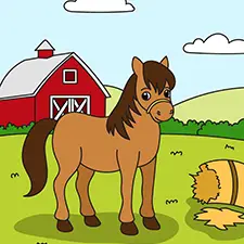 Horse By The Barn Coloring Page