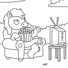 Horse On A Couch Watching TV Coloring Page