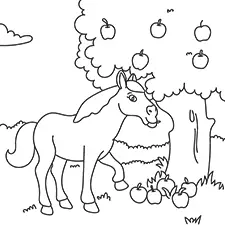 Horse Eating An Apple From A Tree Coloring Page