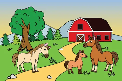 Horse Farm Coloring Page