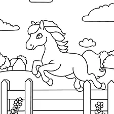 Horse Jumping On A Fence Coloring Page