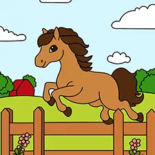 Horse Jumping On A Fence Coloring Page