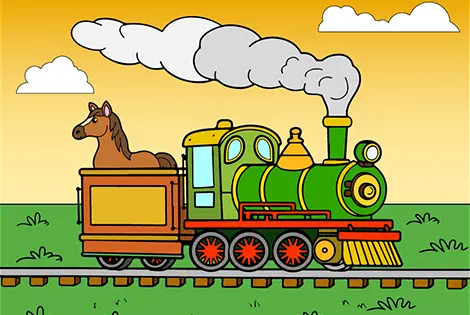 Horse On Steam Train Coloring Page