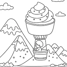 Hot Air Balloon Cupcake Coloring Page