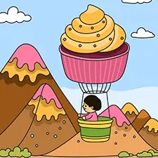 Hot Air Balloon Cupcake Coloring Page