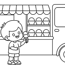 Boy At An Ice Cream Truck Coloring Page Black & White