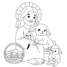 Jesus With Easter Animals Coloring Page