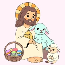 Jesus With Easter Animals Coloring Page