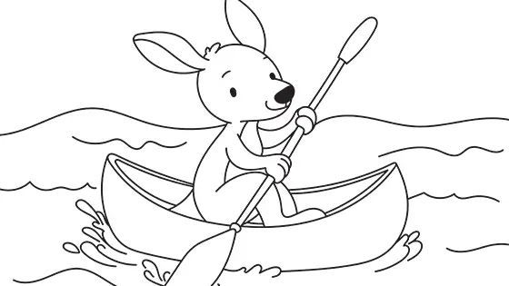 Kangaroo Paddling A Canoe Coloring Page