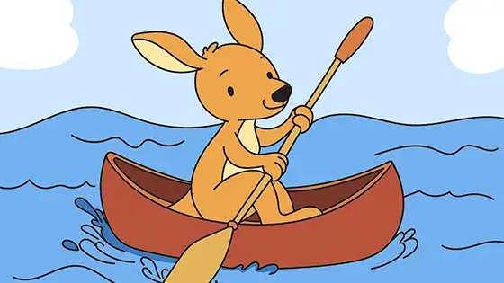 Kangaroo Paddling A Canoe Coloring Page