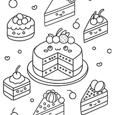 Kawaii Cake Slices Coloring Page