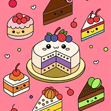 Kawaii Cake Slices Coloring Page