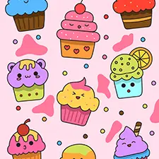 Kawaii Cupcakes Coloring Page