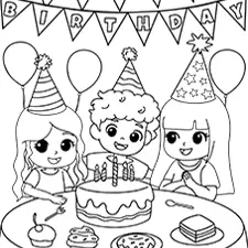 Kids' Birthday Party Coloring Page Black & White