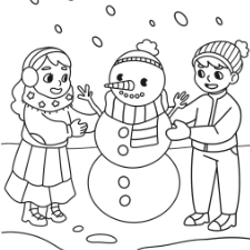 Kids Building A Snowman Coloring Page