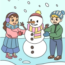 Kids Building A Snowman Coloring Page