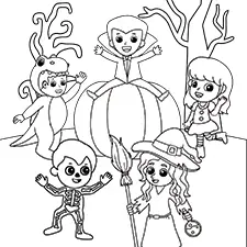 Kids Halloween Party Coloring Sheet Black & White