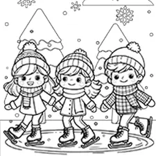 Kids Ice Skating Colouring Pages Black & White