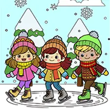 Kids Ice Skating Colouring Pages