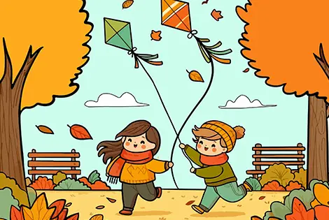 Kids Flying A Kite Coloring Page