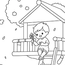 Kids Playing In A Treehouse Coloring Page