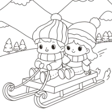 Kids Riding A Sled Coloring Page