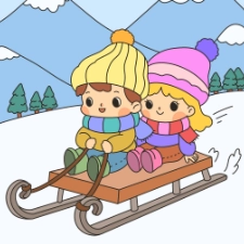 Kids Riding A Sled Coloring Page