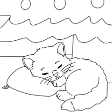 Kitten Sleeping Under The Christmas Tree Coloring Page