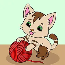 Kitten With Yarn Coloring Page